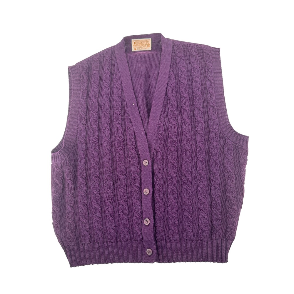 Pendleton Cable Knit Vest Women XL Purple Virgin Wool Button Front Made in USA